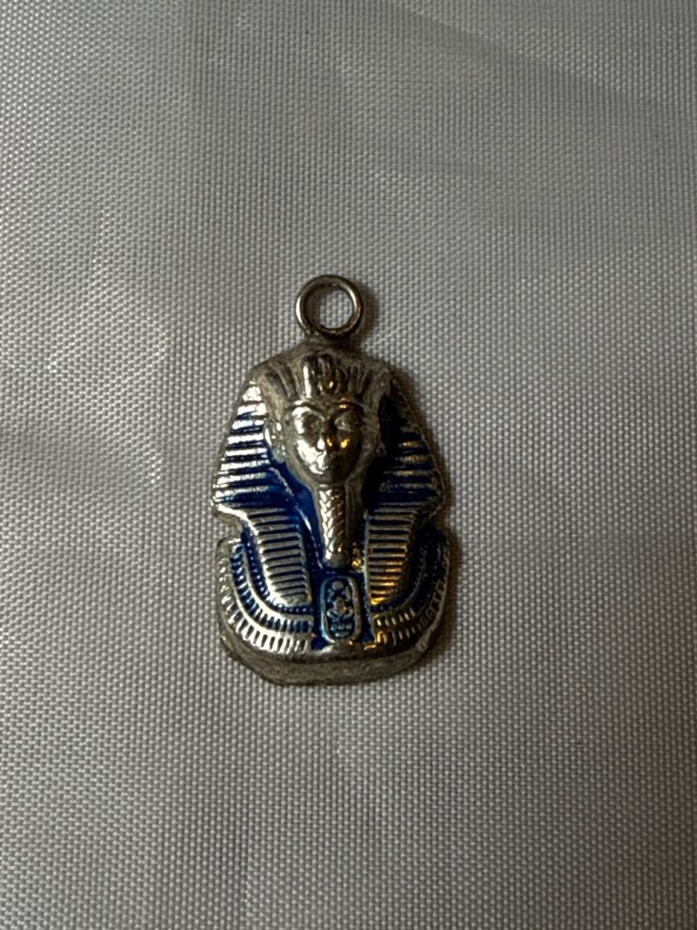Vintage Silver King Tut Pendant Blue Enamel Egyptian Revival Pendant Charm